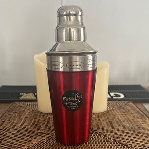 Red Stainless Steel Dial A Drink Cocktail Shaker with Silver Accents